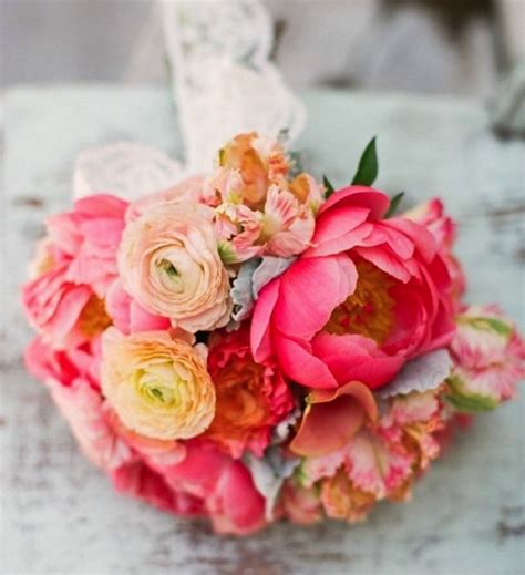 Pink And Peach Peony Ranunculus Bridal Bouquet