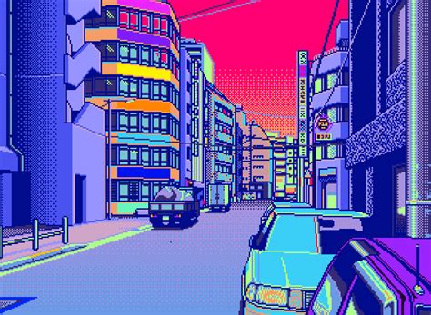 City Grid Paint Pixel Art City Grid Vaporwave