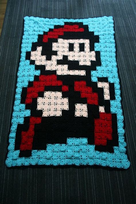 Crocheted Mario Blanket Pixel Crochet Crochet Super Mario Crochet