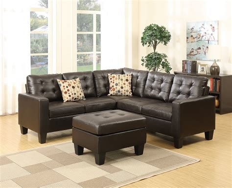 Living Room Sectional Sofa Modern Espresso 4pcs Set Bonded Leather