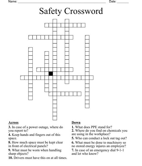 Safety Crossword Wordmint
