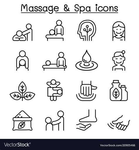Massage Spa Icon Set In Thin Line Style Royalty Free Vector