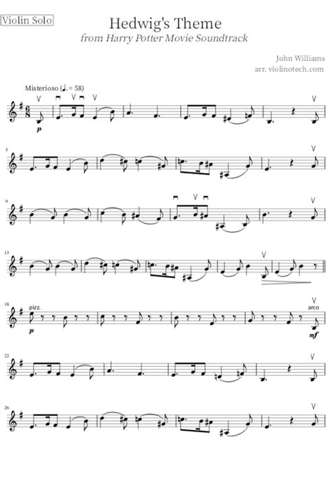 Harry Potter Hedwig S Theme Solo Violin Score Violin Sheet Music