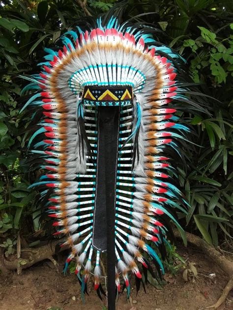 Long Length Indian Headdress Replica Made With Double Feathers Etsy