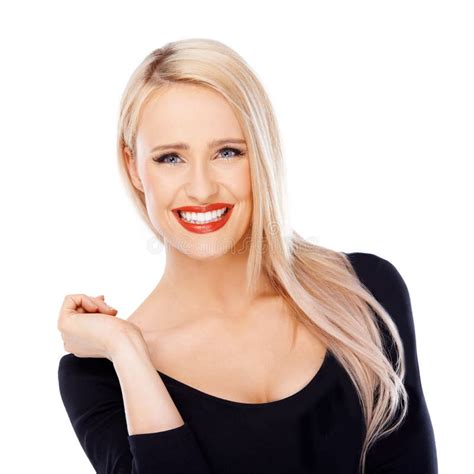 Blond Woman With Red Lipstick Smiling Stock Image Image Of Female Young 29588117
