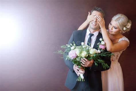 Bride Closes Her Eyes At Her Husband Stock Photo Image Of Newlyweds