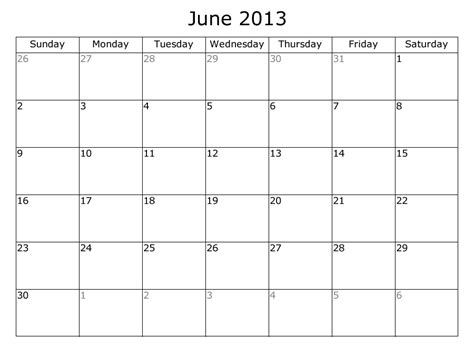 June 2013 Monthly Calendar Monthly Calendar Planners Monthly