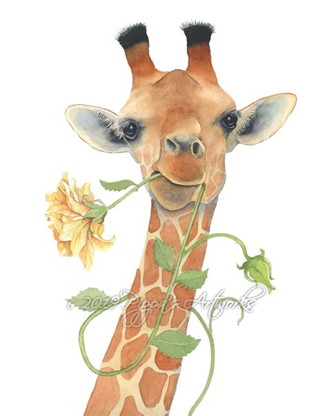 Giraffe Picture Giraffe Watercolor Print Safari Room Flower Etsy
