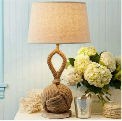 Nautical Monkey Fist Knot Ball End Buoy Table Lamp With Rope Hemp Base