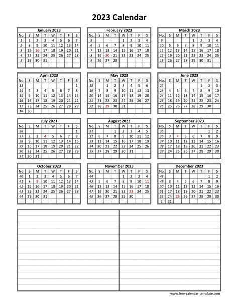 Printable Yearly Calendar 2023 Free Calendar