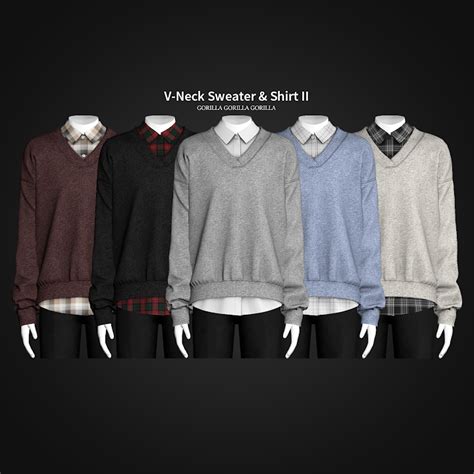 V Neck Sweater And Shirt Ii Gorilla X3 In 2021 Sims 4 Sims 4 Men