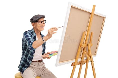Senior Artist Painting On A Canvas Stock Photo Image Of Hobby Artist
