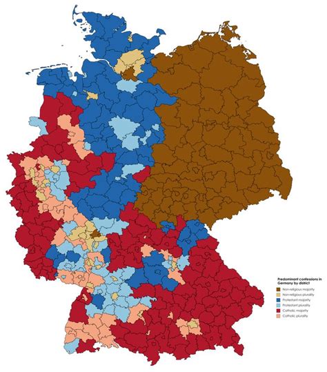 Germany on a world wall map: Predominant confessions in Germany by district in 2020 ...
