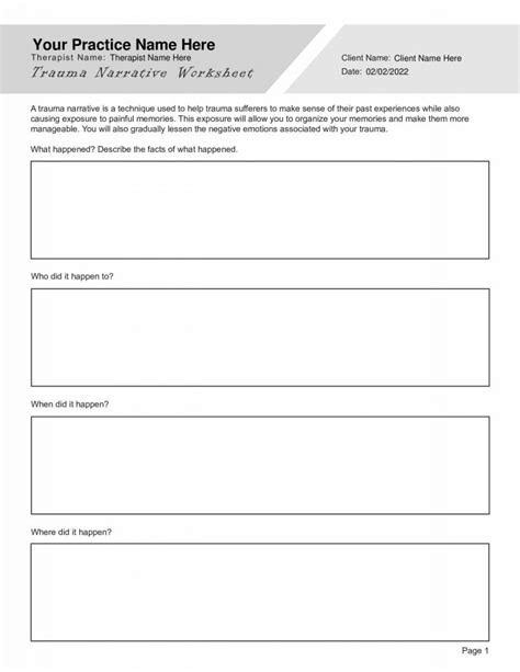 Trauma Narrative Worksheet Editable Fillable Printable PDF TherapyPatron