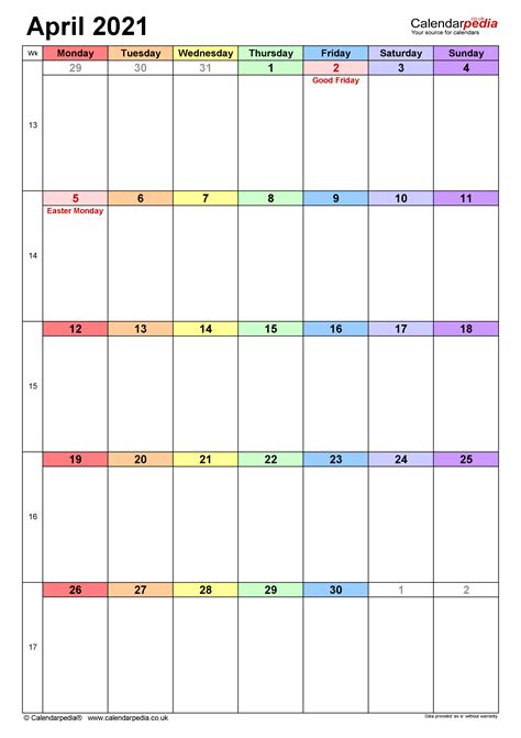 Free printable april 2021 calendar templates with american holidays in pdf, jpg formats. Calendar April 2021 UK with Excel, Word and PDF templates