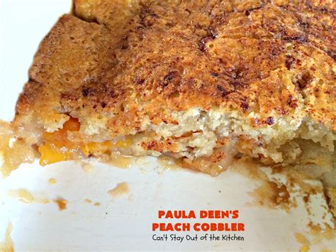 While you wait for your oven to heat up, combine the peeled and sliced peaches with the water and a cup of the sugar in a saucepan, making sure to mix it up well. Paula Deen's Peach Cobbler - Can't Stay Out of the Kitchen