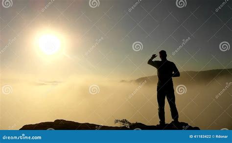 Photograph In Action Within Magnificent Misty Sunrise In A Beautiful