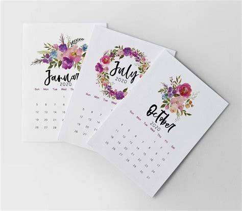 Free 2020 Printable Calendar Watercolor Calendar Printable Calendar