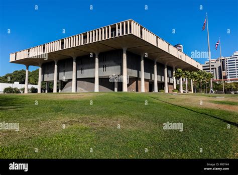 A View Of The Hawaii State Capitol Building In Honolulu Oahu Stock