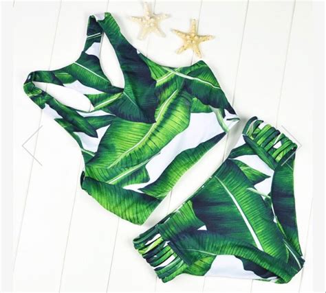 Bikini Leaf Print Bikini High Neck Bikini Set Bikinis