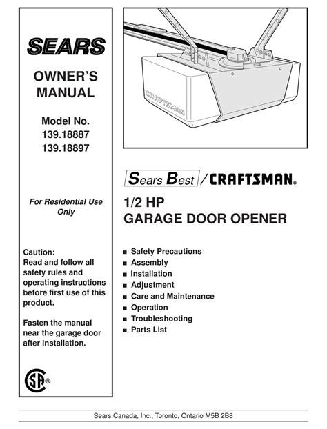 Sears Craftsman Hp Garage Door Opener Replacement Parts Reviewmotors Co