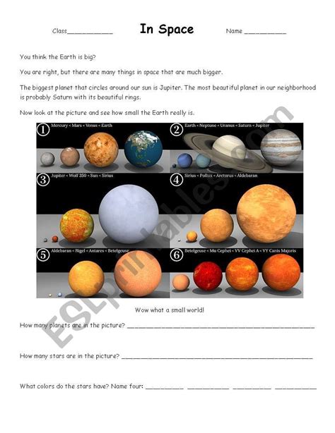 Science Space Objects Worksheet