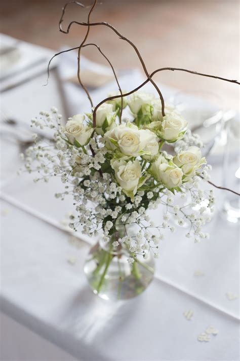Gypsophila And Small White Roses Wedding Table Decorations Rose Wedding