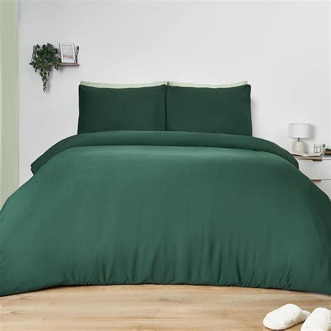 Brentfords Plain Dye Duvet Cover Quilt Pillowcase Microfiber Bedding Set Forest Green Single