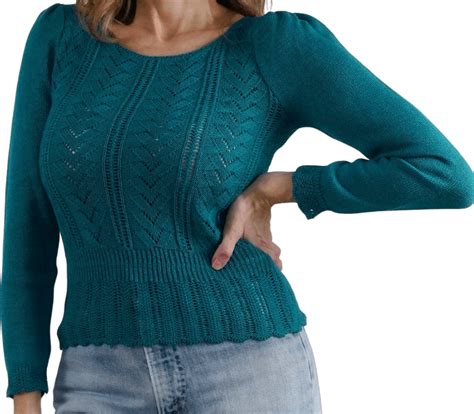 Vintage 80s Teal Crochet Puff Shoulder Sweater Shop Thrilling