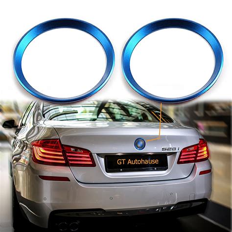 Xotic Tech 2 Pcs Car Front Rear Logo Blue Ring Decoration For Bmw 5