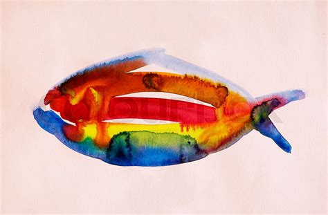 Abstract Watercolor Painting Of The Fish Stock Image Colourbox