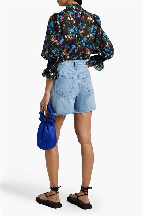 Alice Olivia Ilan Gathered Floral Print Cotton And Silk Blend Top The Outnet
