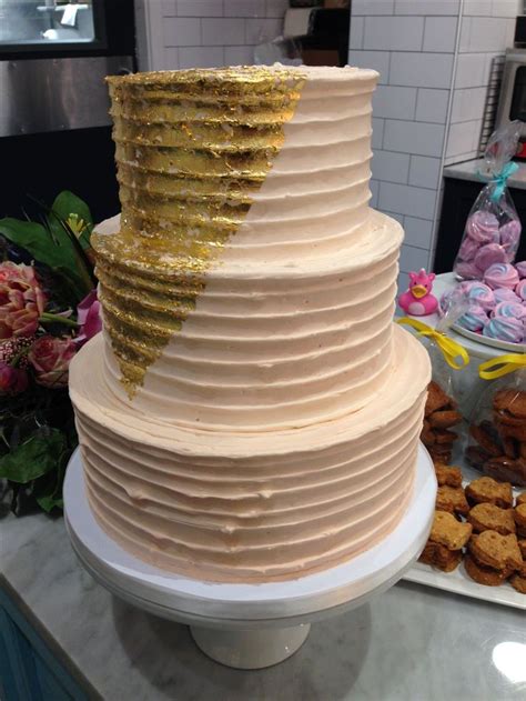 Horizontal Textured Buttercream Cake With Diagonal Gold Leafing Cake