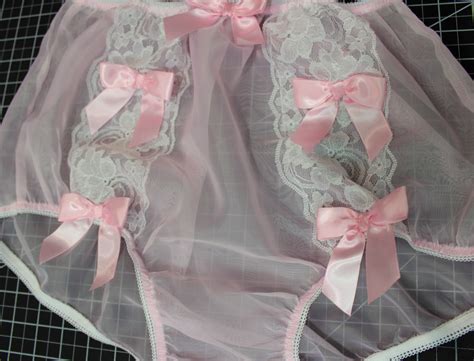 Lace And Bows Adult Sissy Handmade Sissy Silky Polyester Chiffon Panties