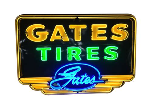 Magnificent And Large Circa 1940s Gates Tires Neon Porcelain