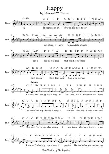 Chords and lyrics | dochords.com. 'Happy' by Pharrell Williams Easy Notation Sheet by ...