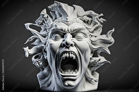 Mysterious Angry Man Face Monument With Ominous Decorations 3d