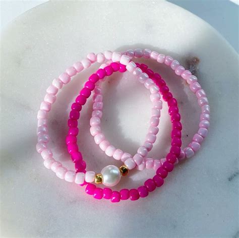 Pink Pearl Beaded Bracelet Stack In 2023 Bracelets Handmade Beaded