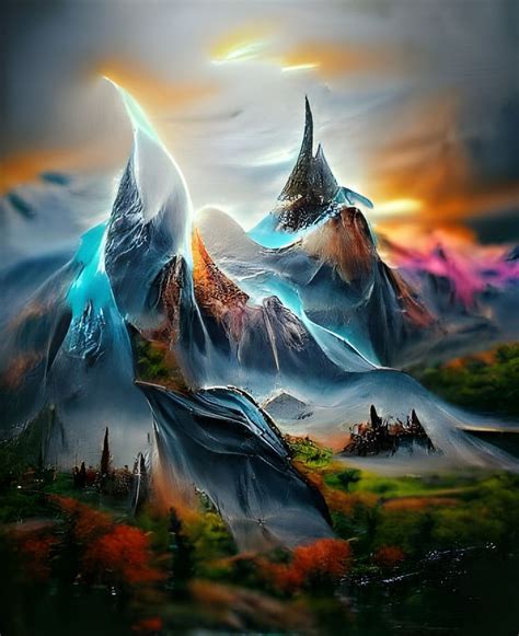 Ai Artificial Intelligence Generated Art Fantasy Mountains Airbrush Art Board Print By Ac