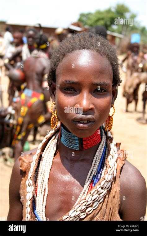 Hamer Tribe Girl At Market In Turmi Lower Omo Valle Ethiopia Stock