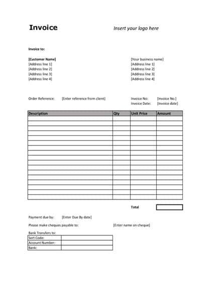 10 Top Collection Free Printable Invoice Blank Self Employed Template