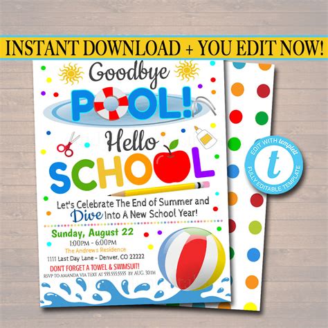 End Of Summer Pool Party Invitation Printable Diy Template Tidylady Printables