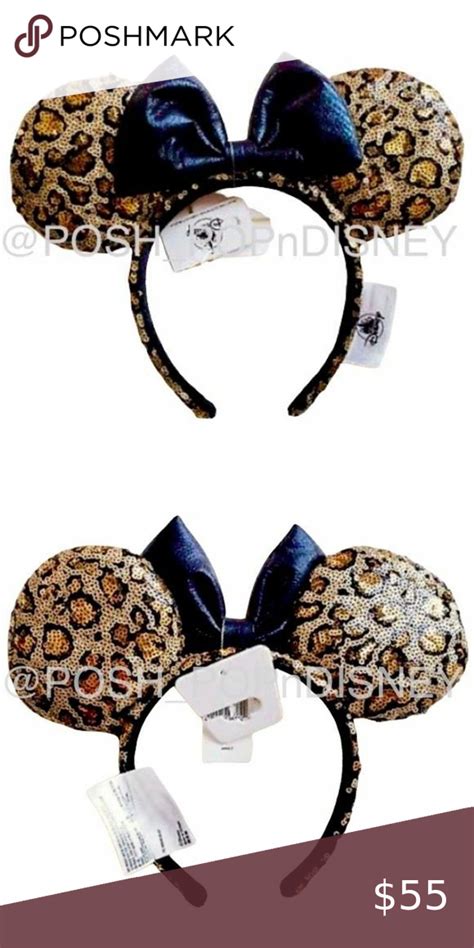 Minnie Mouse Sequined Leopard Print Ear Headband With Black Sparkly Bow