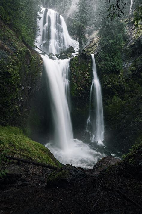 Dramatic Vertical Of Two Tiered Waterfall In Washington Photograph By