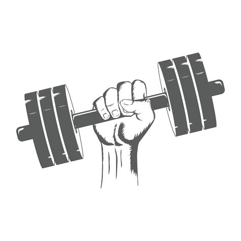 Strong Hand Lifting Up Dumbbell Silhouette Hand Drawn Vector