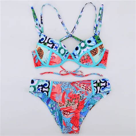 Nodelay 2018 New Sexy Bikinis Women Swimsuit Fruit Print Bikini Set Halter Top Push Up Swimwear