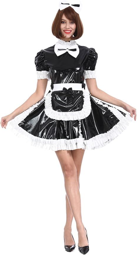 Gocebaby Sissy Girl Maid Lovely Bow Lockable Pvc Black Dress Crossdress