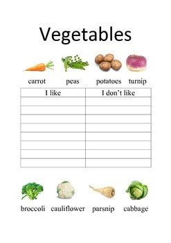 esl vegetables worksheets    dont   ealee tpt