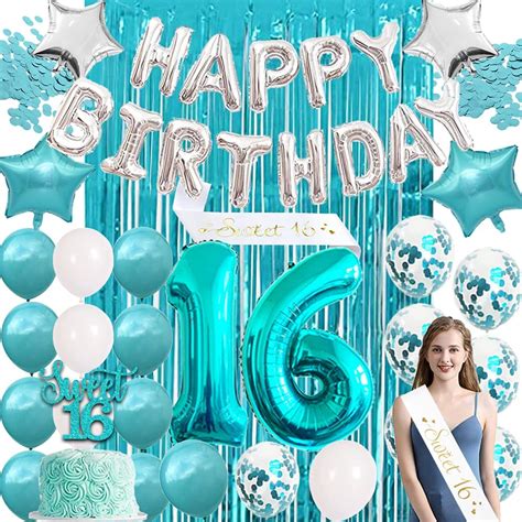 Sweet 16 Birthday Decorations16th Birthday Decorations For Girls Teal Blue Balloonsgirl 16th