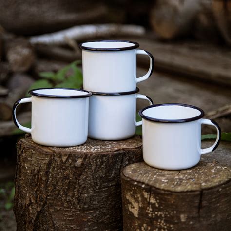 Enamel Coffee Mug With Lid Large 5 White W Black Enamel Mug Cup